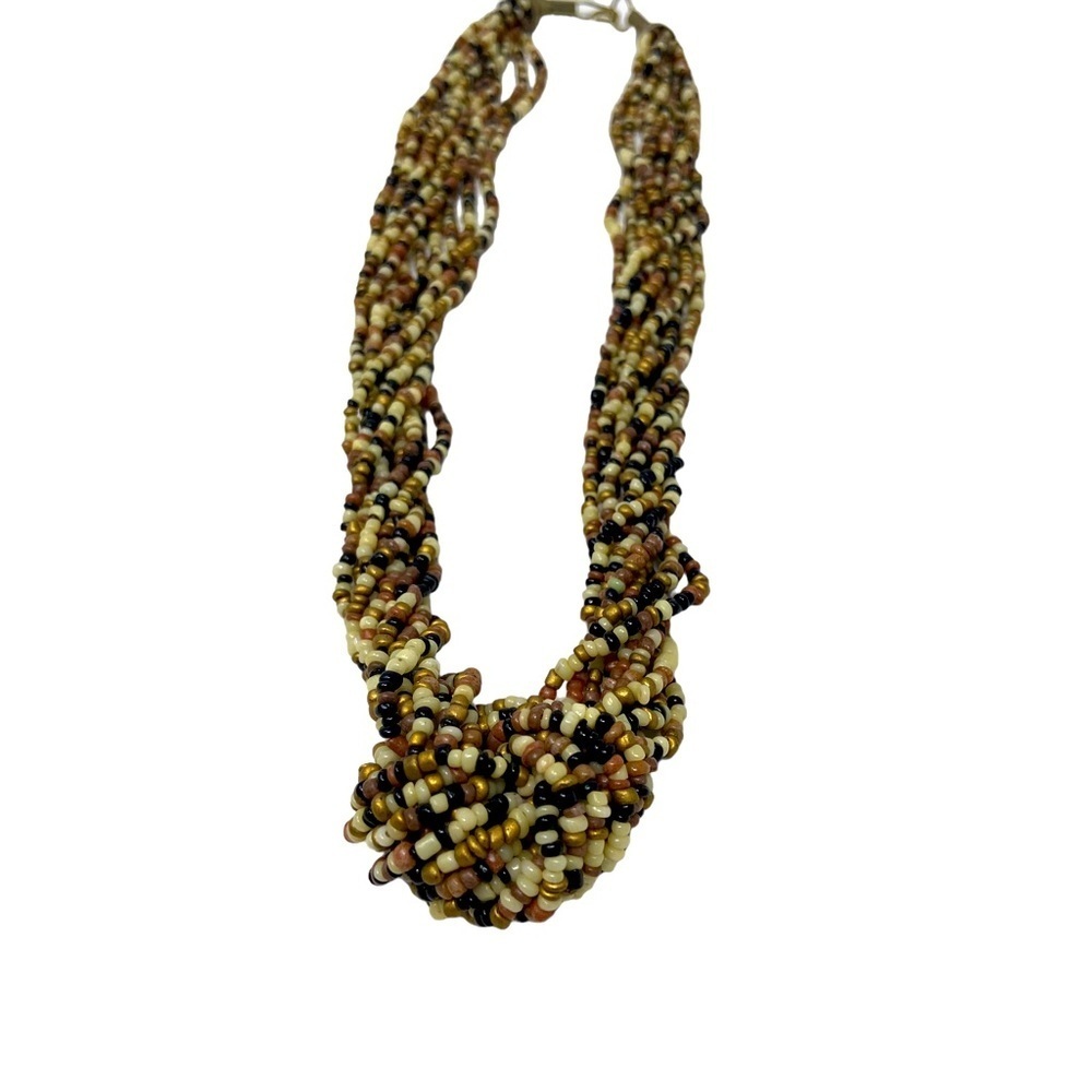 Beaded Twisted Knott | Necklace | Brown Tones | 10” - Picture 2 of 6
